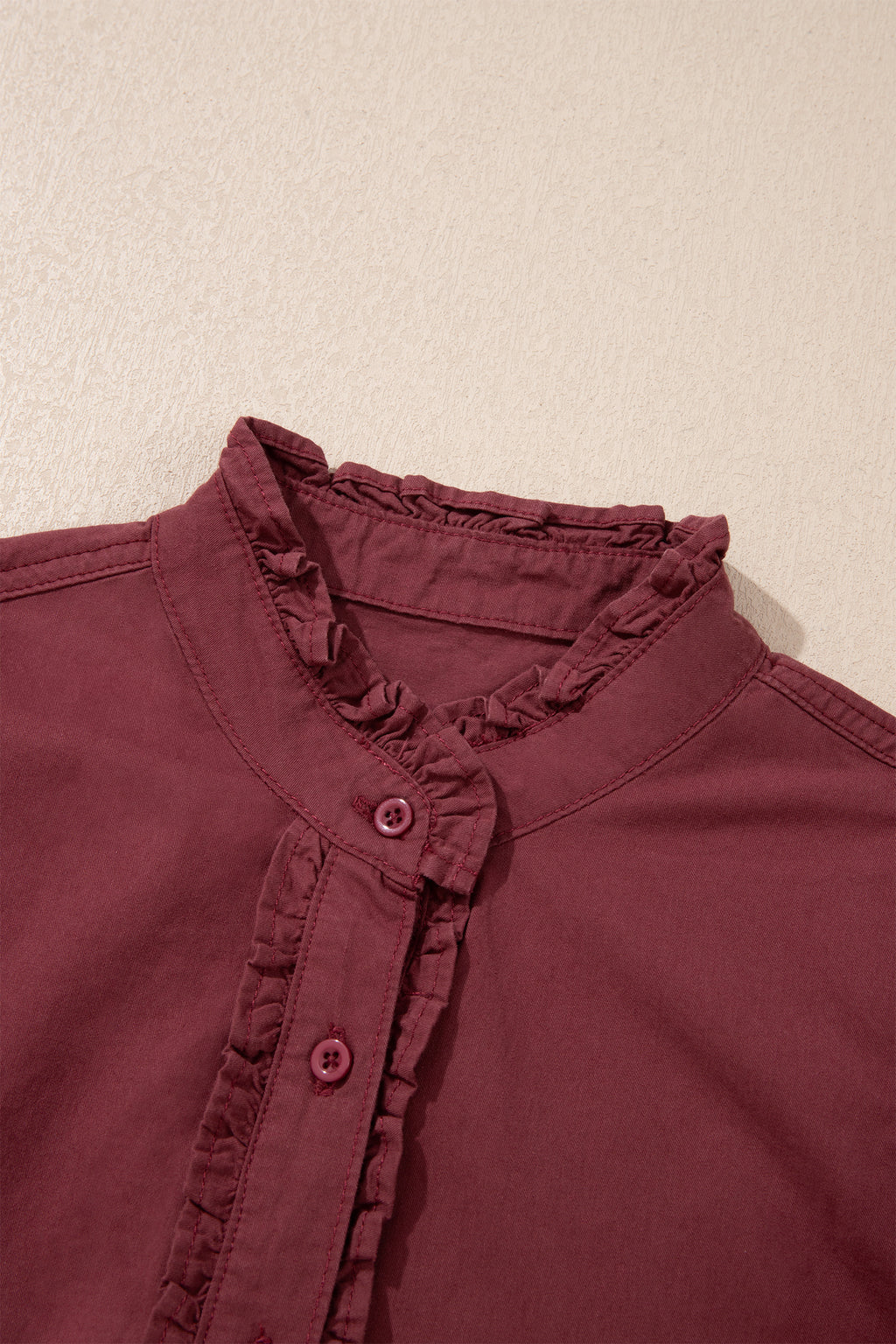 Red Sandalwood Frilled Detail Button Down Ruffle Short Sleeve Denim Mini Dress