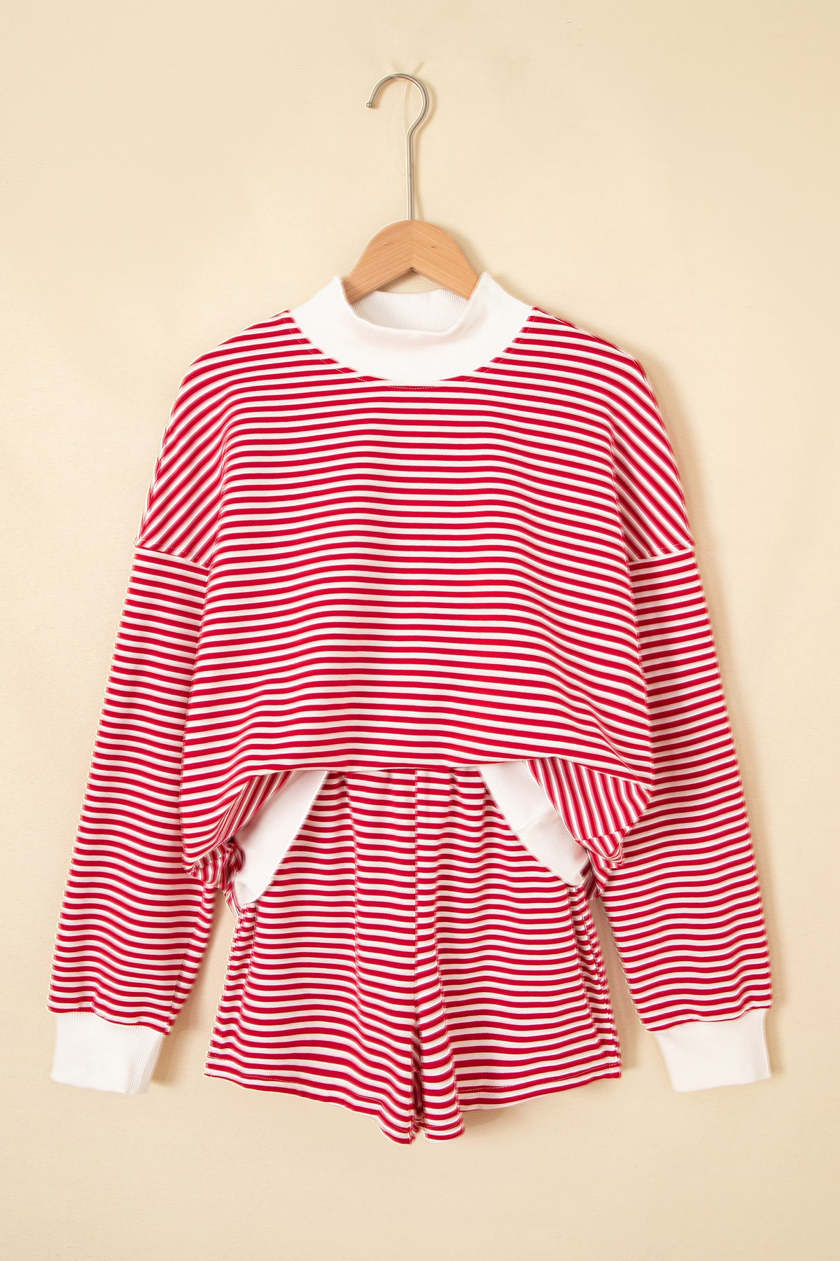 Sky Blue Stripe Oversize Mock Neck Sweatshirt and Shorts Set