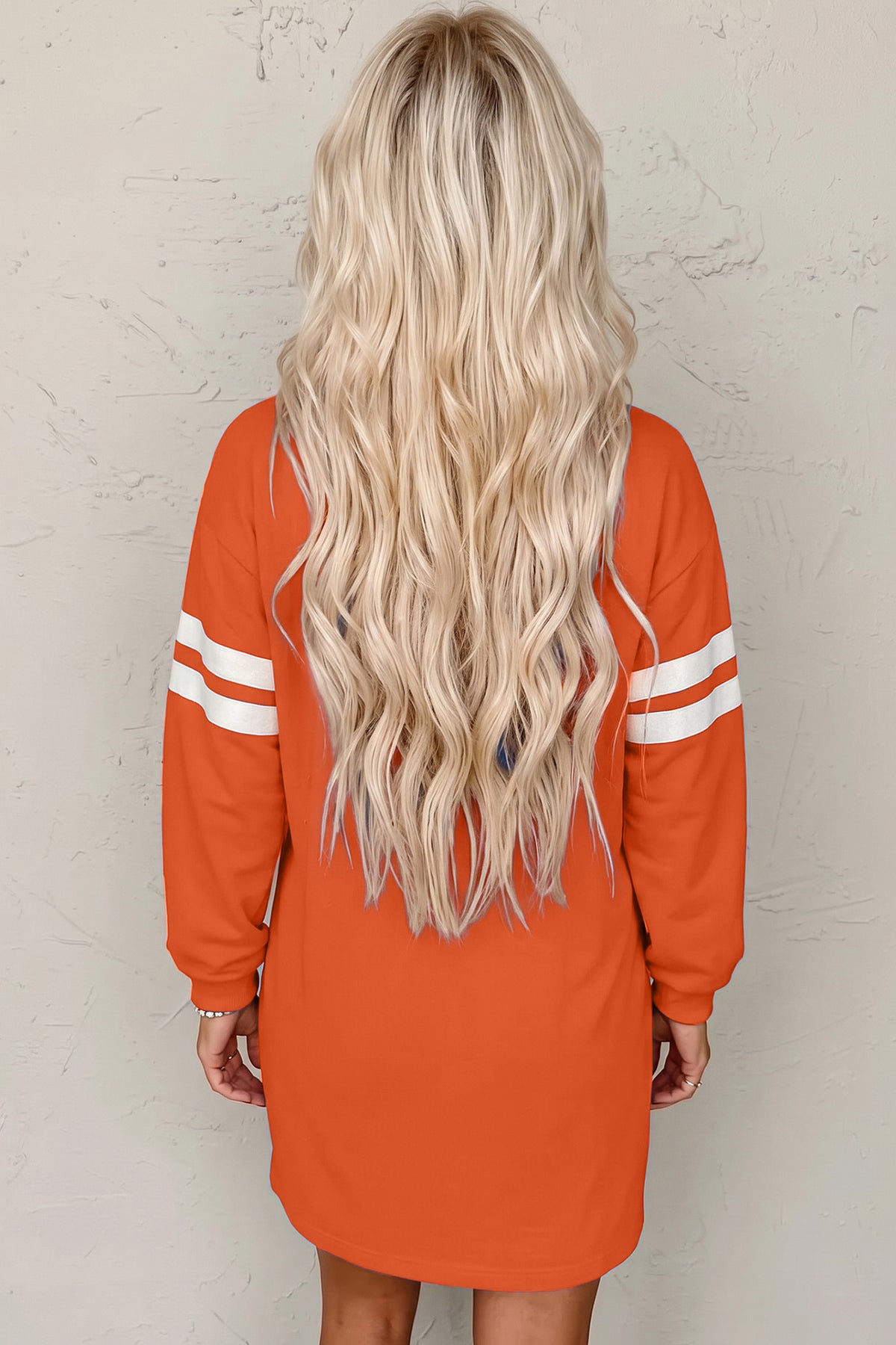 Sky Blue Varsity Contrast Banded Sleeve Shift Sweatshirt Dress