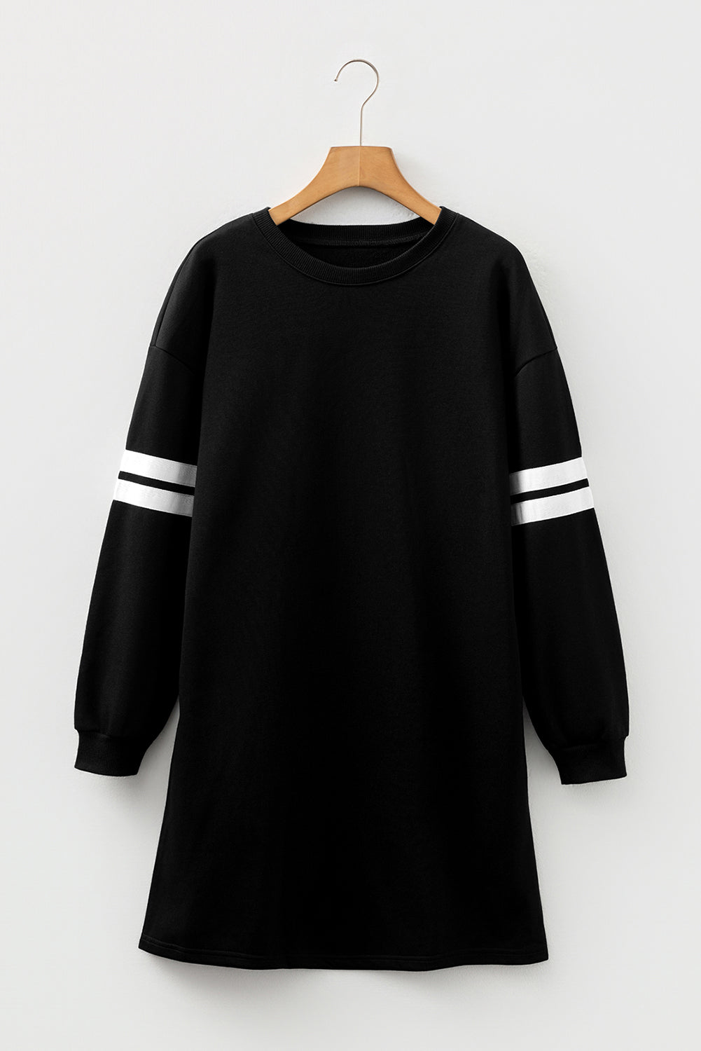 Sky Blue Varsity Contrast Banded Sleeve Shift Sweatshirt Dress