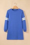 Sky Blue Varsity Contrast Banded Sleeve Shift Sweatshirt Dress