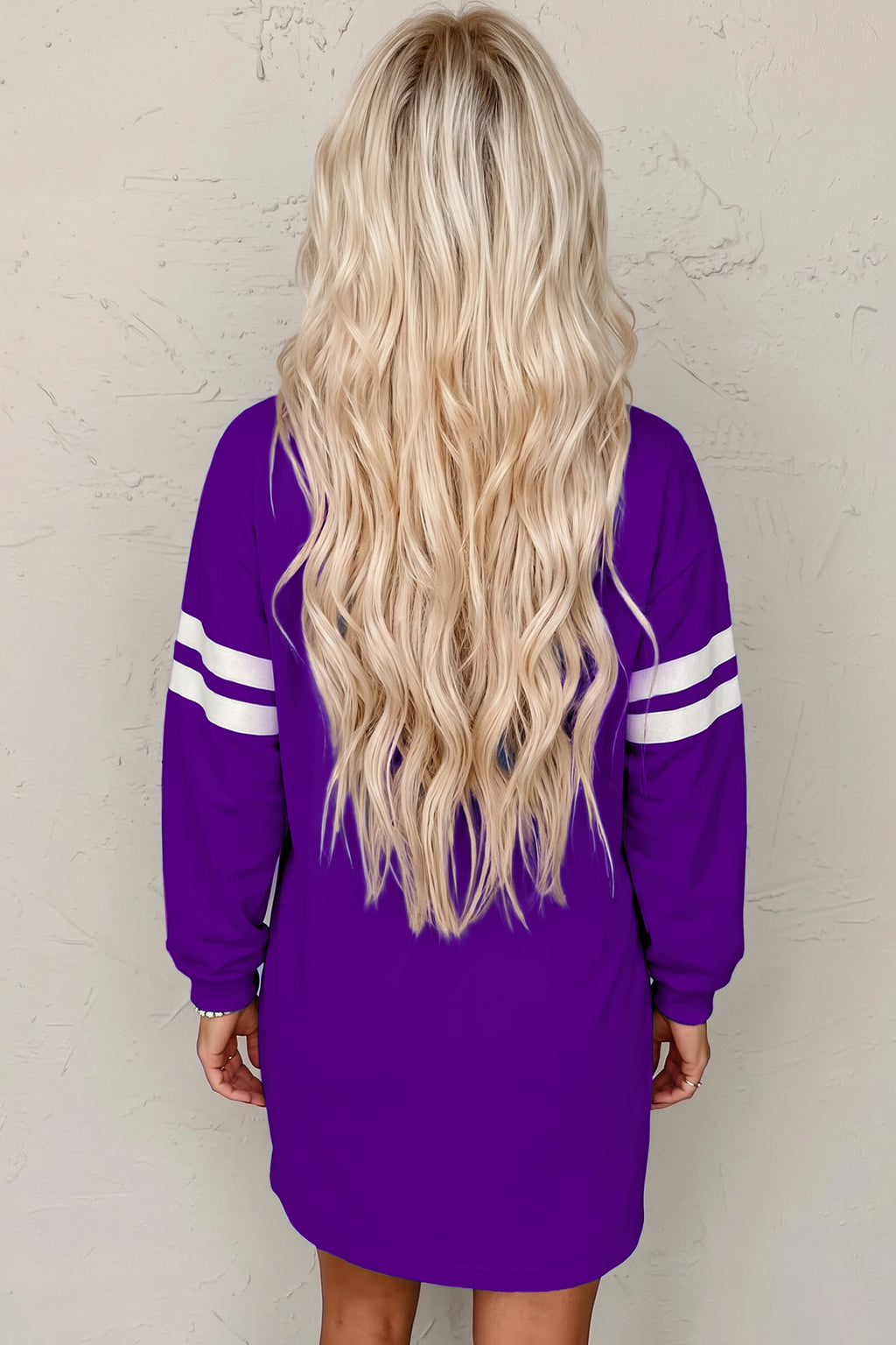 Sky Blue Varsity Contrast Banded Sleeve Shift Sweatshirt Dress