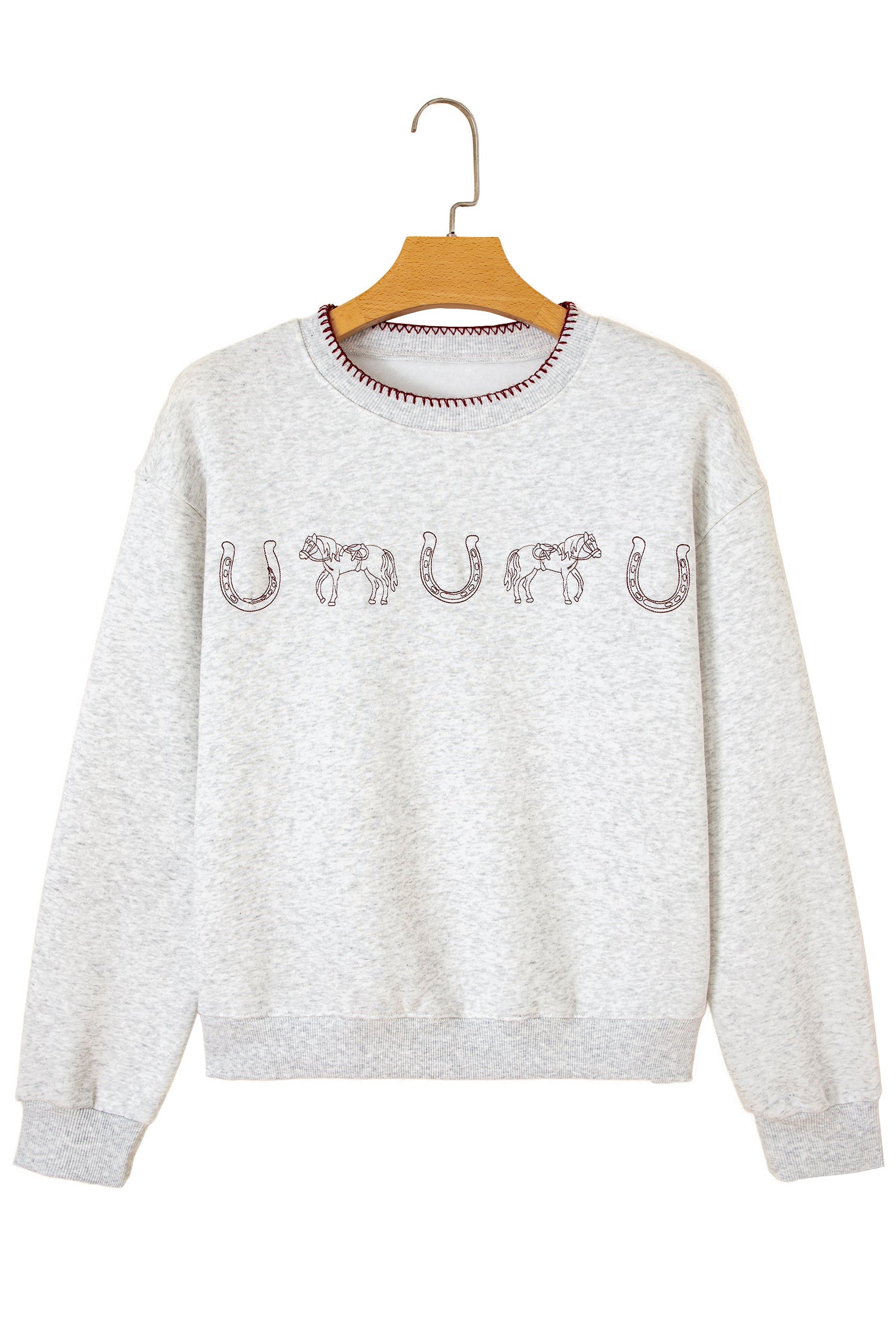 Light Grey Western Print Embroidered Casual Sweatshirt