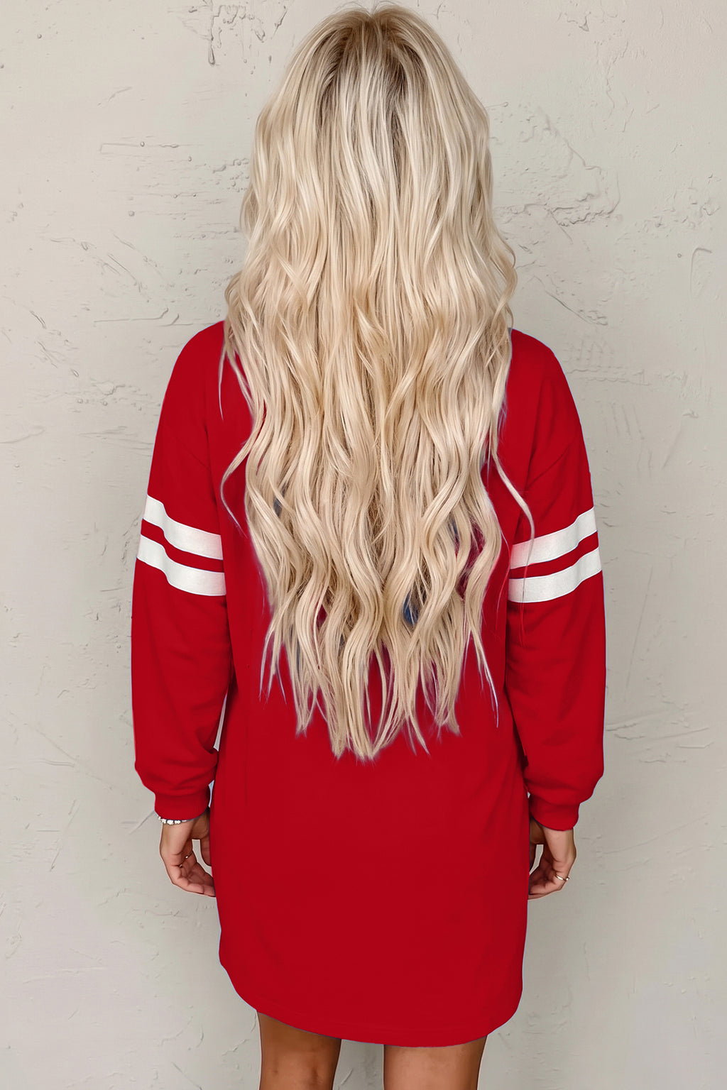 Sky Blue Varsity Contrast Banded Sleeve Shift Sweatshirt Dress