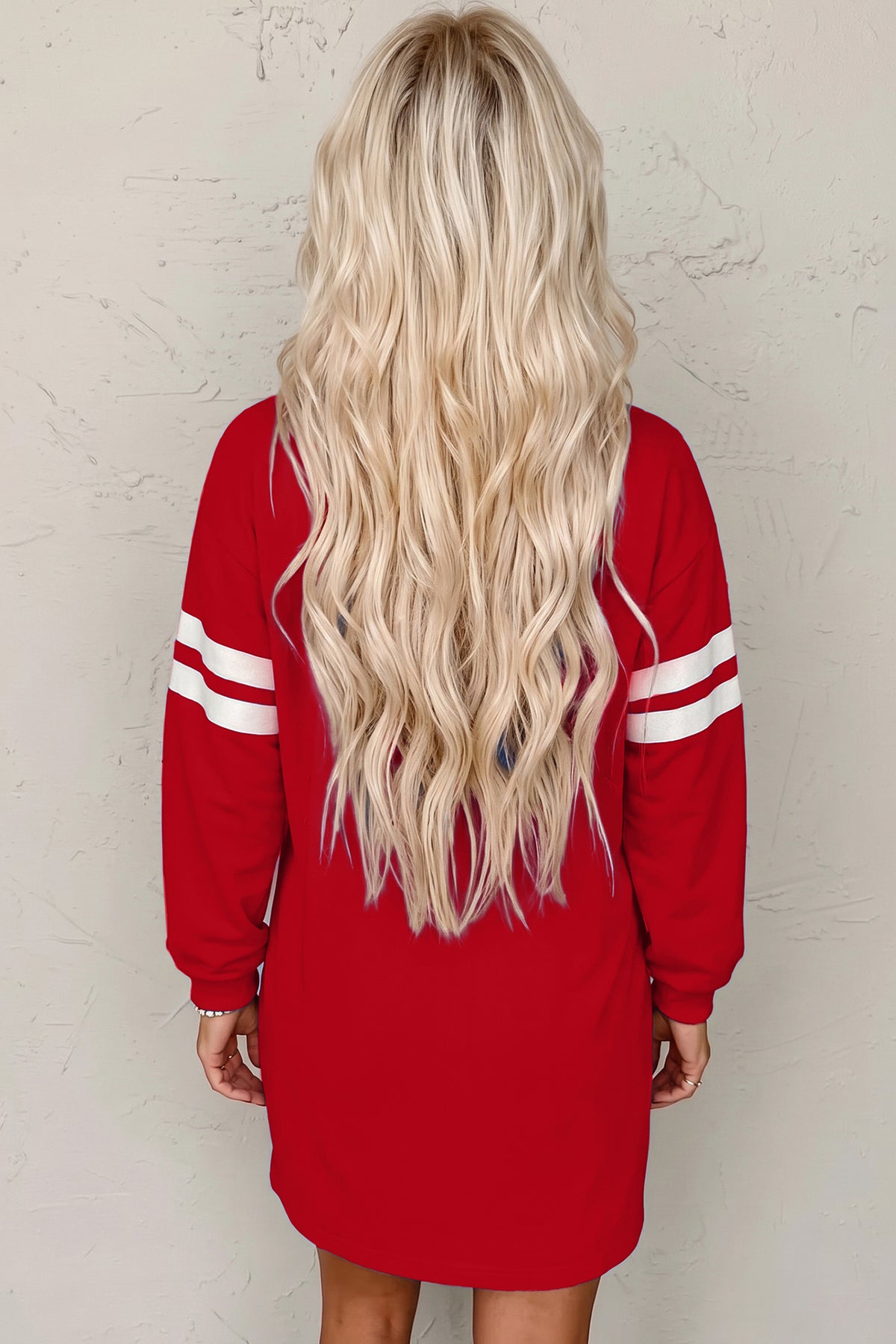 Sky Blue Varsity Contrast Banded Sleeve Shift Sweatshirt Dress