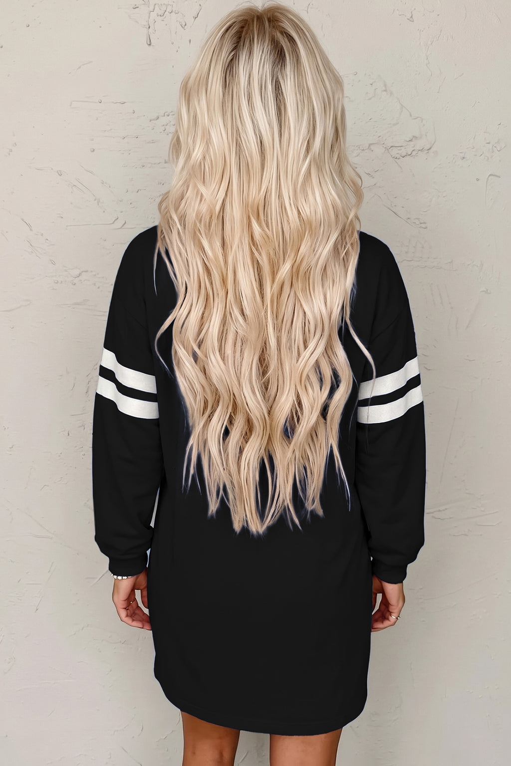 Sky Blue Varsity Contrast Banded Sleeve Shift Sweatshirt Dress