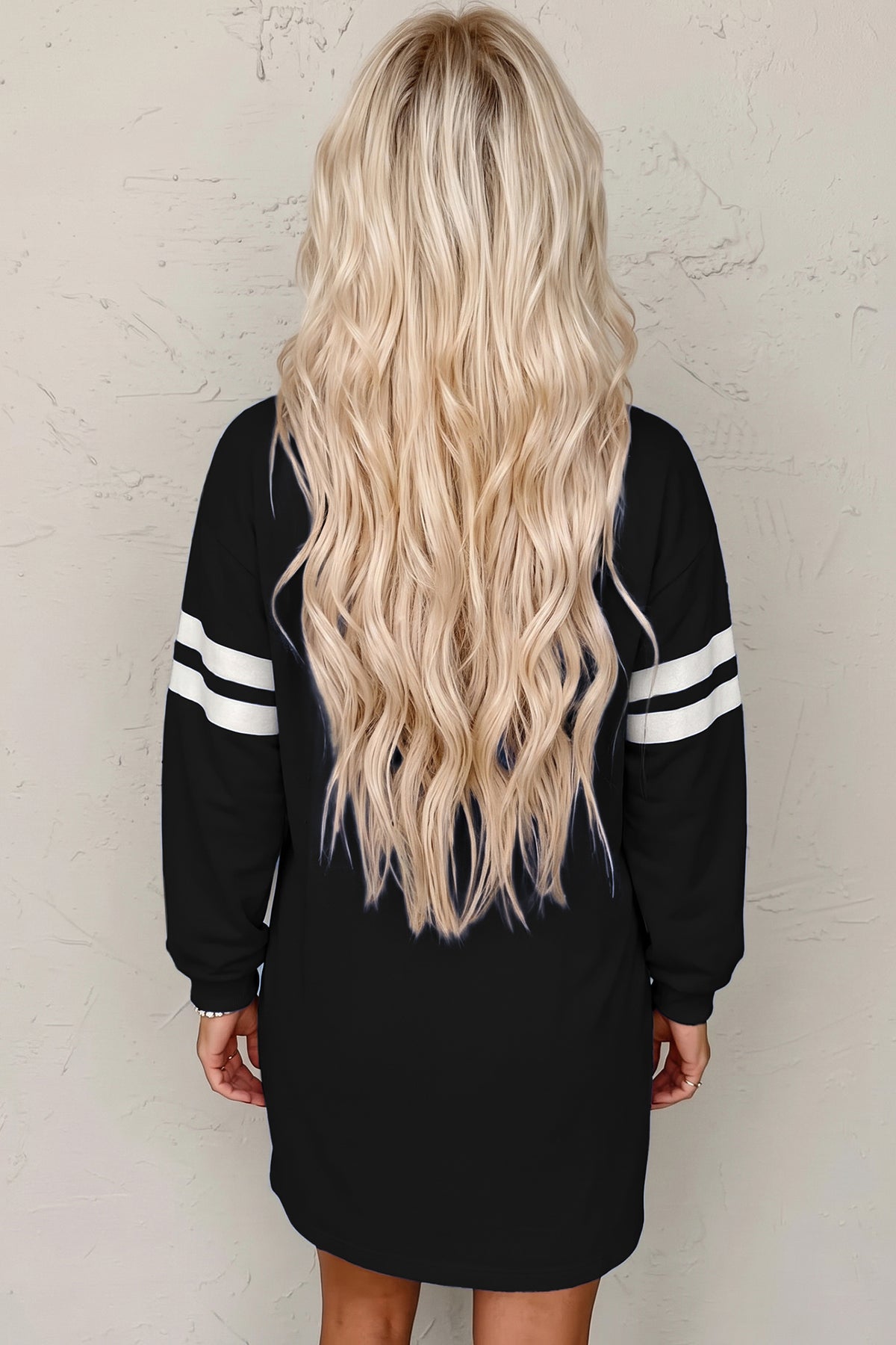 Sky Blue Varsity Contrast Banded Sleeve Shift Sweatshirt Dress