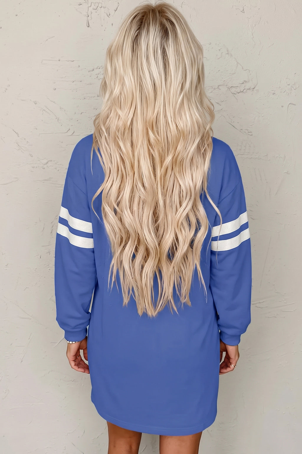 Sky Blue Varsity Contrast Banded Sleeve Shift Sweatshirt Dress